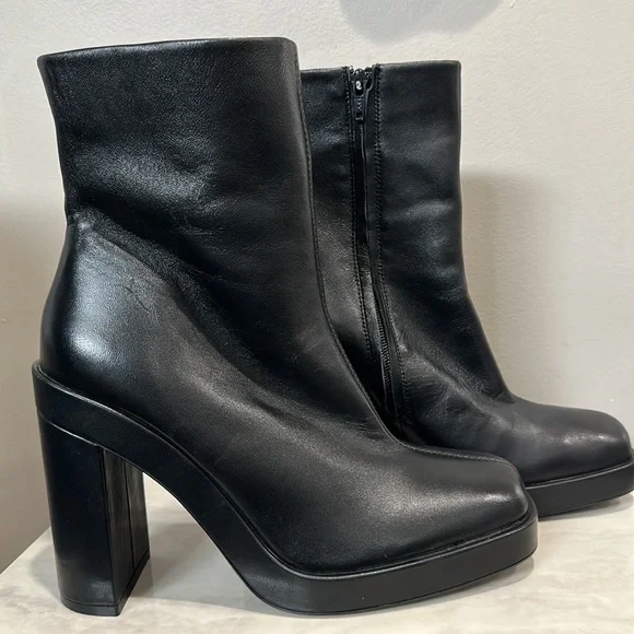 Zara Platform Specification Leather High Heel Ankle Boots Size 41 US 10 - Picture 12 of 13